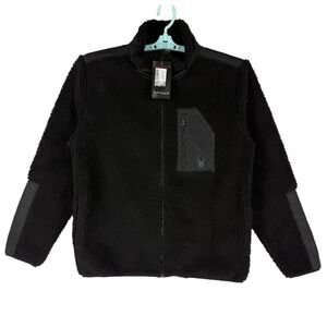 $129.00 Spyder Men's Full Zip Logo Warm Cozy Black Sherpa Jacket Size Medium NWT